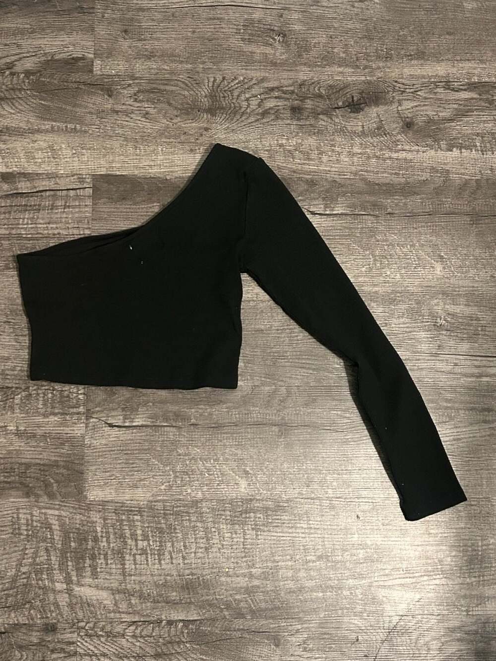 Princess Polly Black Ribbed One Shoulder Long Sleeve Crop Top Size US 6 - Picture 4 of 4